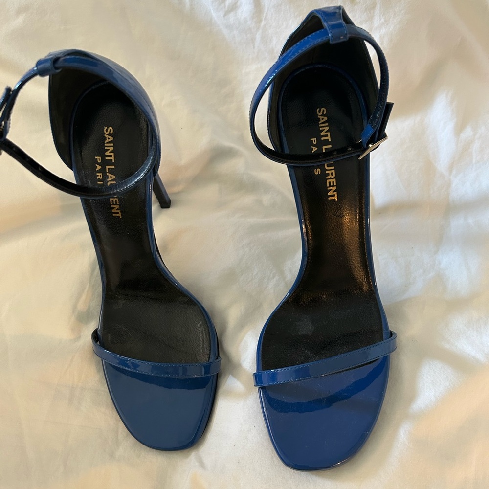 Saint Laurent High Heels Sandals Shoes Blue Size 38.5